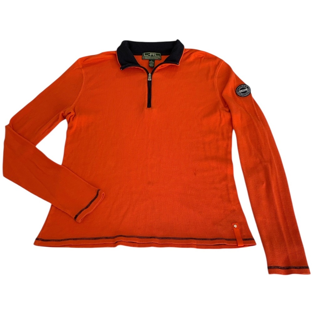 Lauren Ralph Lauren Pullover Womens XL Orange Quarter Zip Waffle Knit Gorpcore
